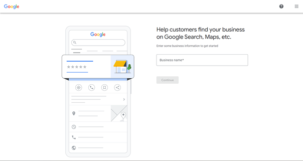 Google Business Page showing a prompt to enter some business information