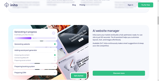 Image showing the Inita AI Website Manager interface