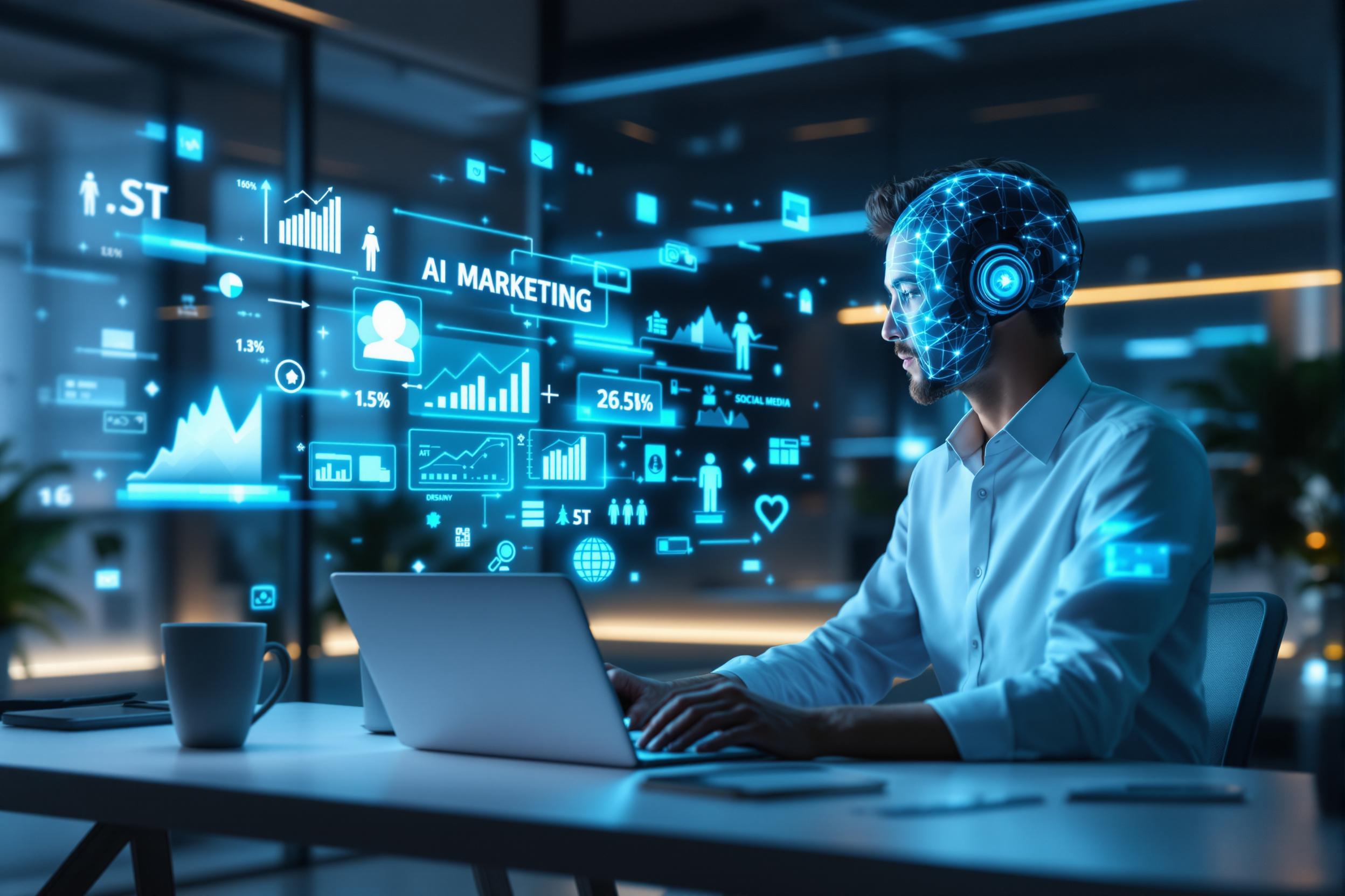 Marketer working with AI that might replace him or cooperate with him