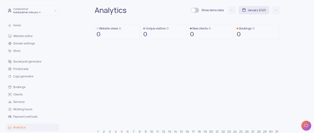 Image showing the Analytics screen for a website